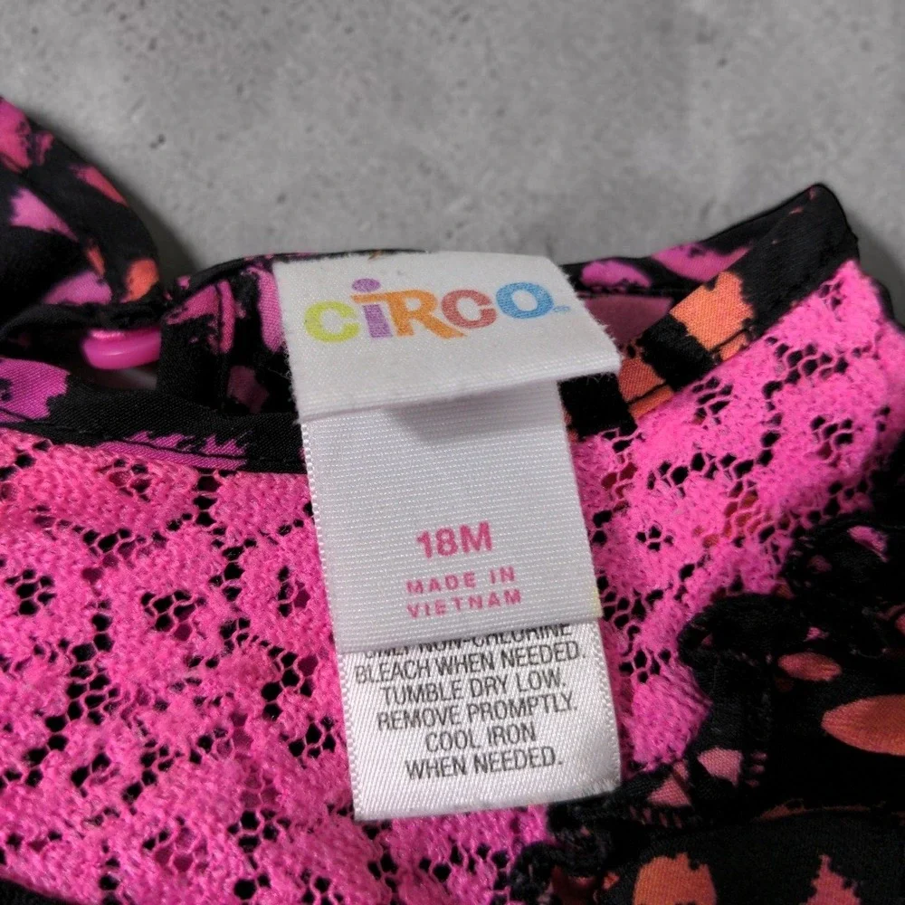 Vintage Circo Baby Girl Dress 18M Black Pink‎ Lace Floral Party Sun Dress Target